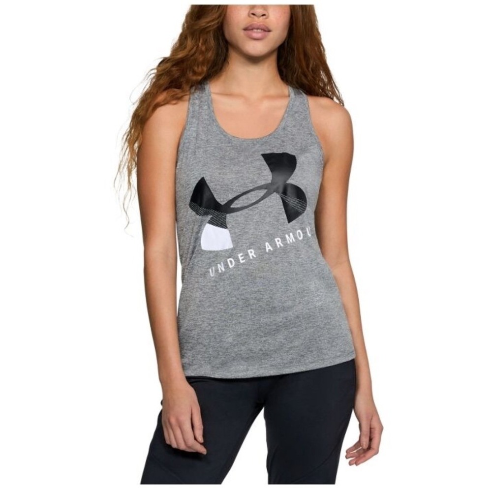 Under Armour Tank Top Womens Small Tech Graphic Twist Grey HeatGear EUC